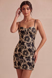 Ivory Floral Bodycon Spaghetti Straps Short Graduation Dress