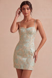 Ivory Floral Bodycon Spaghetti Straps Short Graduation Dress