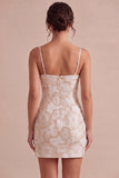 Ivory Floral Bodycon Spaghetti Straps Short Graduation Dress