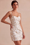 Ivory Floral Bodycon Spaghetti Straps Short Graduation Dress