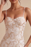 Ivory Floral Bodycon Spaghetti Straps Short Graduation Dress