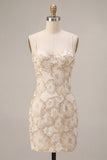 Ivory Floral Bodycon Spaghetti Straps Short Graduation Dress