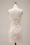 Ivory Floral Bodycon Spaghetti Straps Short Graduation Dress
