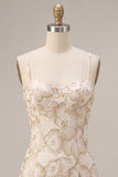 Ivory Floral Bodycon Spaghetti Straps Short Graduation Dress
