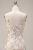 Ivory Floral Bodycon Spaghetti Straps Short Graduation Dress