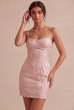 Ivory Floral Bodycon Spaghetti Straps Short Graduation Dress