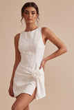 White Floral Bodycon Short Graduation Dress with Slit