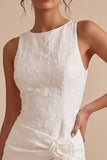 White Floral Bodycon Short Graduation Dress with Slit