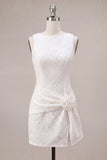 White Floral Bodycon Short Graduation Dress with Slit