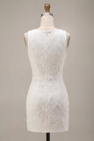 White Floral Bodycon Short Graduation Dress with Slit