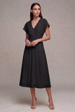 White Ruched V-Neck A Line Midi Engagement Dress