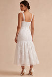 White Floral Square Neck Mermaid Long Engagement Dress