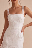 White Floral Square Neck Mermaid Long Engagement Dress