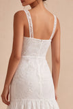 White Floral Square Neck Mermaid Long Engagement Dress