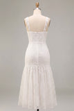 White Floral Square Neck Mermaid Long Engagement Dress