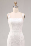 White Floral Square Neck Mermaid Long Engagement Dress