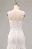 White Floral Square Neck Mermaid Long Engagement Dress