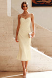 White Spaghetti Straps Mermaid Midi Engagement Dress