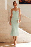 White Spaghetti Straps Mermaid Midi Engagement Dress