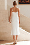 White Spaghetti Straps Mermaid Midi Engagement Dress