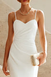 White Spaghetti Straps Mermaid Midi Engagement Dress