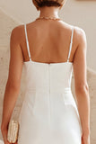 White Spaghetti Straps Mermaid Midi Engagement Dress