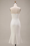 White Spaghetti Straps Mermaid Midi Engagement Dress