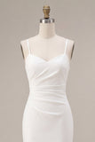 White Spaghetti Straps Mermaid Midi Engagement Dress