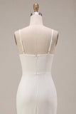 White Spaghetti Straps Mermaid Midi Engagement Dress