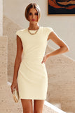 Simple Cap Sleeves White Pencil Short Work Dress