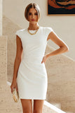 Simple Cap Sleeves White Pencil Short Work Dress