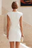 Simple Cap Sleeves White Pencil Short Work Dress