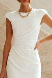 Simple Cap Sleeves White Pencil Short Work Dress