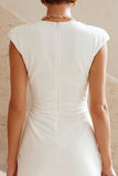 Simple Cap Sleeves White Pencil Short Work Dress