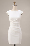 Simple Cap Sleeves White Pencil Short Work Dress