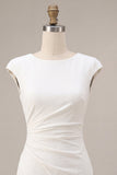Simple Cap Sleeves White Pencil Short Work Dress