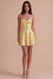 Sparkly Yellow Sequin Spaghetti Straps Short Cocktail Dress