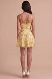 Sparkly Yellow Sequin Spaghetti Straps Short Cocktail Dress
