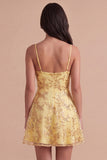 Sparkly Yellow Sequin Spaghetti Straps Short Cocktail Dress