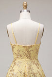 Sparkly Yellow Sequin Spaghetti Straps Short Cocktail Dress