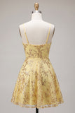 Sparkly Yellow Sequin Spaghetti Straps Short Cocktail Dress