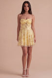 Yellow Corset Sparkly Sequin Strapless Short Cocktail Dress