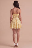 Yellow Corset Sparkly Sequin Strapless Short Cocktail Dress