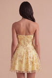 Yellow Corset Sparkly Sequin Strapless Short Cocktail Dress
