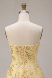 Yellow Corset Sparkly Sequin Strapless Short Cocktail Dress
