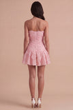 Pink Floral Sparkly Beaded Strapless Short Cocktail Dress