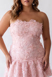 Pink Floral Sparkly Beaded Strapless Short Cocktail Dress