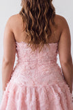 Pink Floral Sparkly Beaded Strapless Short Cocktail Dress