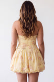 Yellow Floral Corset Embroidery Halter Short Cocktail Dress