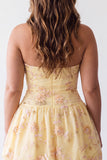 Yellow Floral Corset Embroidery Halter Short Cocktail Dress